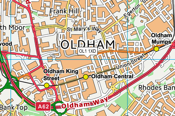 OL1 1XD map - OS VectorMap District (Ordnance Survey)