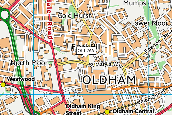 OL1 2AA map - OS VectorMap District (Ordnance Survey)