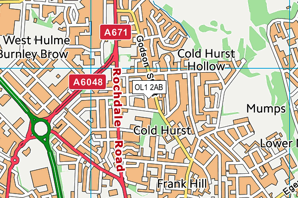 OL1 2AB map - OS VectorMap District (Ordnance Survey)