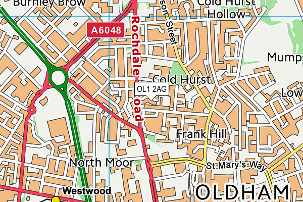 OL1 2AG map - OS VectorMap District (Ordnance Survey)