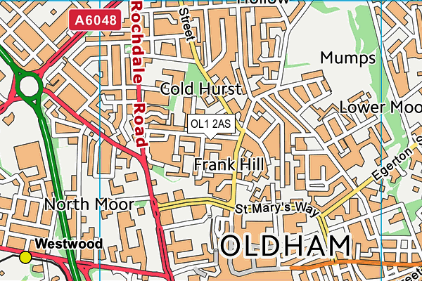 OL1 2AS map - OS VectorMap District (Ordnance Survey)