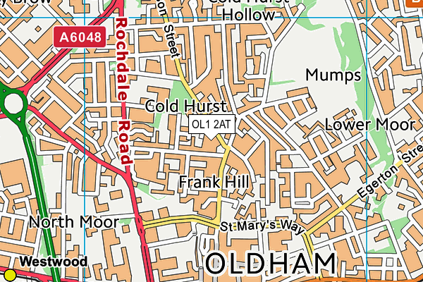 OL1 2AT map - OS VectorMap District (Ordnance Survey)