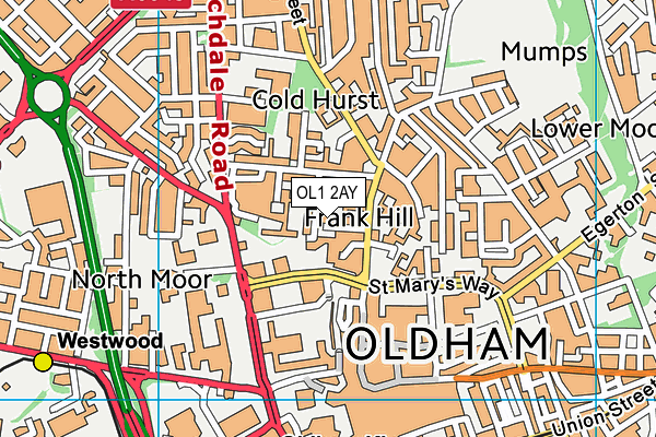 OL1 2AY map - OS VectorMap District (Ordnance Survey)