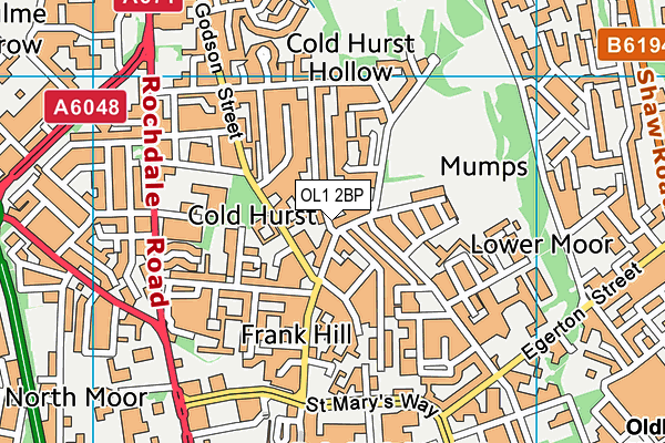 OL1 2BP map - OS VectorMap District (Ordnance Survey)