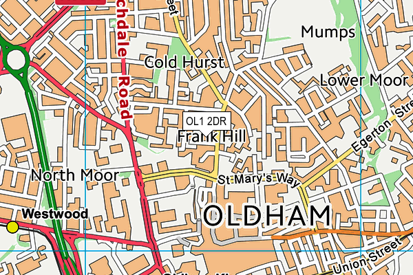 OL1 2DR map - OS VectorMap District (Ordnance Survey)