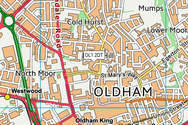 OL1 2DT map - OS VectorMap District (Ordnance Survey)