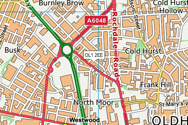 OL1 2EE map - OS VectorMap District (Ordnance Survey)