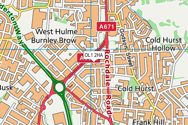 OL1 2HA map - OS VectorMap District (Ordnance Survey)