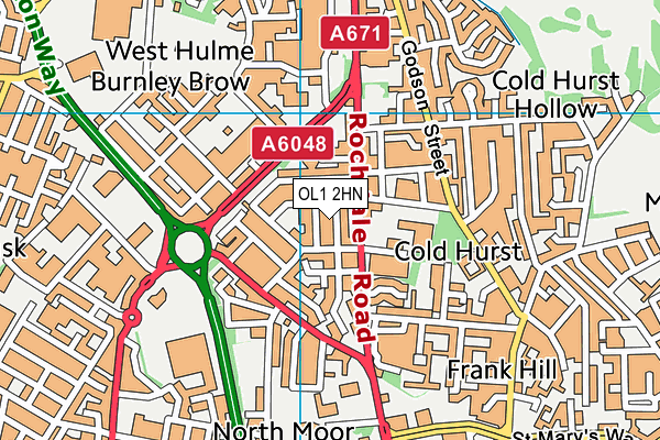 OL1 2HN map - OS VectorMap District (Ordnance Survey)