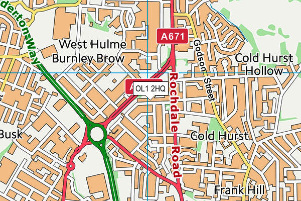 OL1 2HQ map - OS VectorMap District (Ordnance Survey)