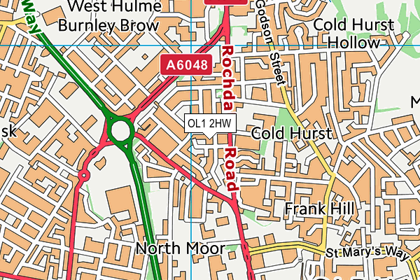 OL1 2HW map - OS VectorMap District (Ordnance Survey)