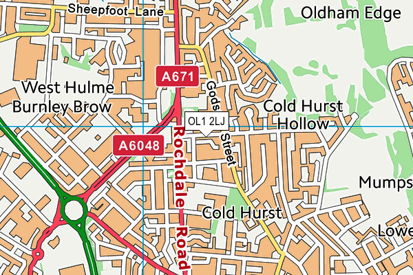 OL1 2LJ map - OS VectorMap District (Ordnance Survey)