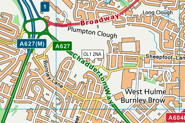 OL1 2NA map - OS VectorMap District (Ordnance Survey)