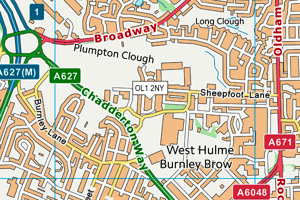 OL1 2NY map - OS VectorMap District (Ordnance Survey)