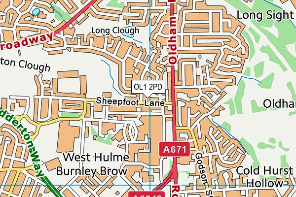 OL1 2PD map - OS VectorMap District (Ordnance Survey)