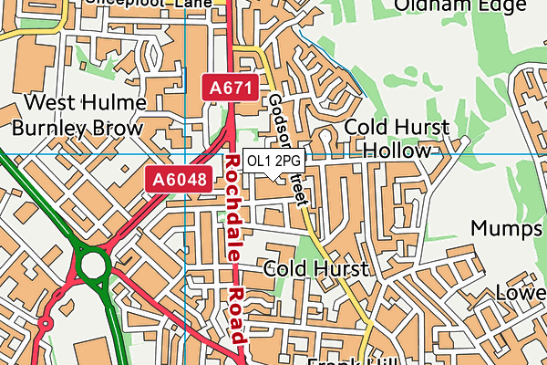 OL1 2PG map - OS VectorMap District (Ordnance Survey)