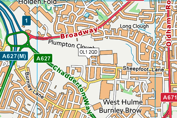 OL1 2QD map - OS VectorMap District (Ordnance Survey)