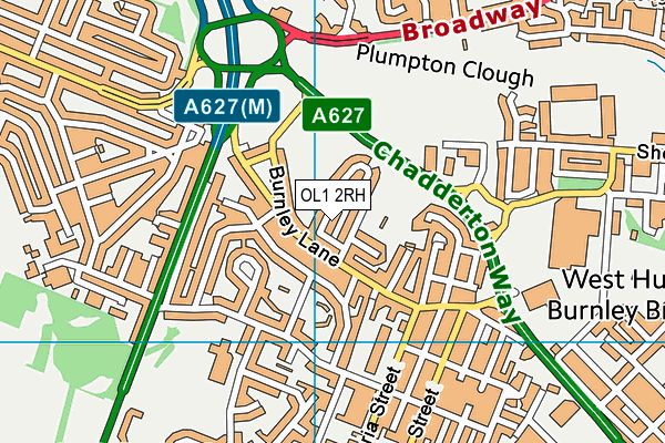 OL1 2RH map - OS VectorMap District (Ordnance Survey)