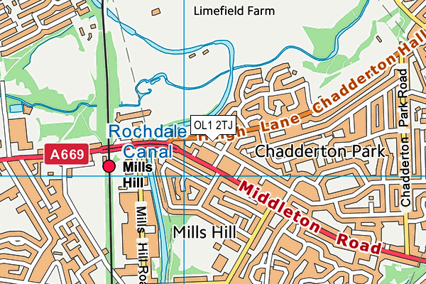 OL1 2TJ map - OS VectorMap District (Ordnance Survey)