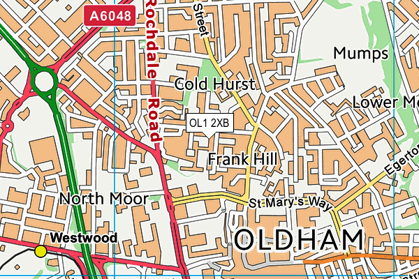 OL1 2XB map - OS VectorMap District (Ordnance Survey)