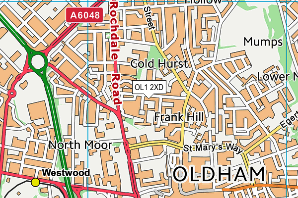 OL1 2XD map - OS VectorMap District (Ordnance Survey)