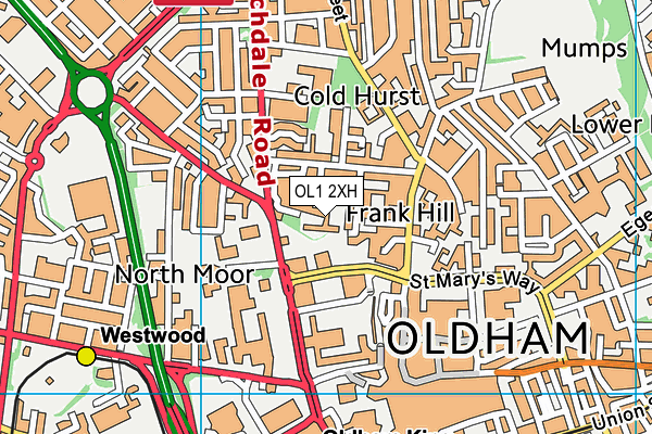 OL1 2XH map - OS VectorMap District (Ordnance Survey)