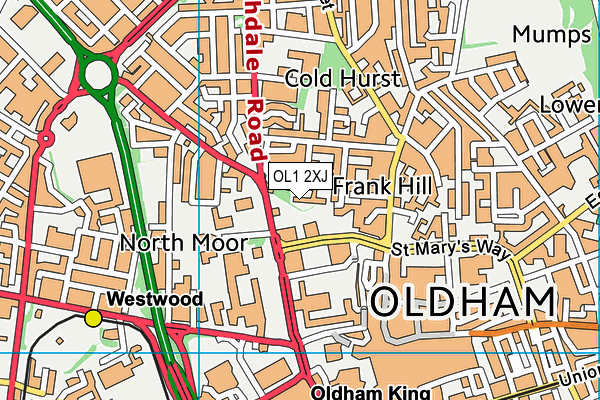 OL1 2XJ map - OS VectorMap District (Ordnance Survey)