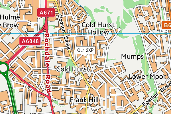 OL1 2XP map - OS VectorMap District (Ordnance Survey)