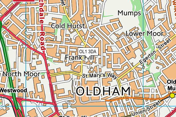 OL1 3DA map - OS VectorMap District (Ordnance Survey)