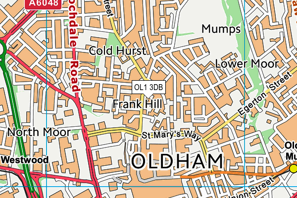 OL1 3DB map - OS VectorMap District (Ordnance Survey)