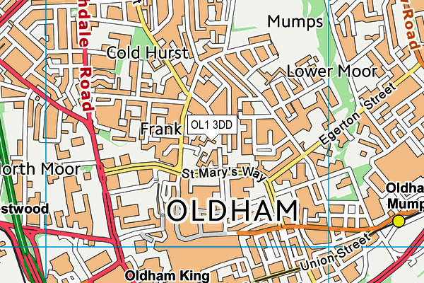 OL1 3DD map - OS VectorMap District (Ordnance Survey)
