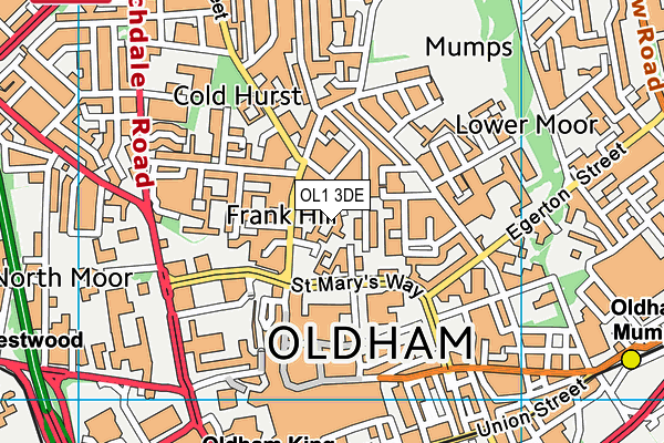 OL1 3DE map - OS VectorMap District (Ordnance Survey)