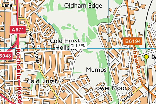 Higginshaw Arlfc (Sarah Moor Pitch) map (OL1 3EN) - OS VectorMap District (Ordnance Survey)