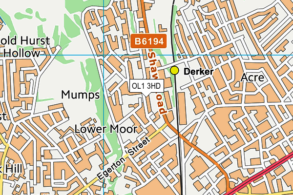 OL1 3HD map - OS VectorMap District (Ordnance Survey)