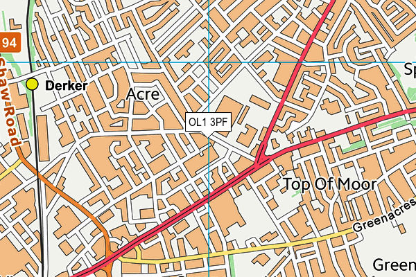 OL1 3PF map - OS VectorMap District (Ordnance Survey)