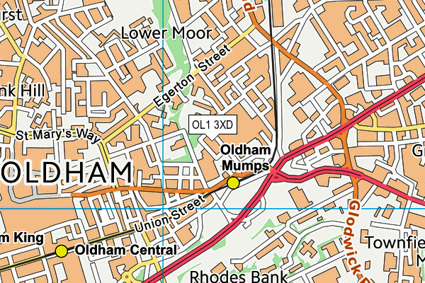 OL1 3XD map - OS VectorMap District (Ordnance Survey)