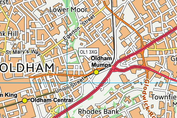 OL1 3XG map - OS VectorMap District (Ordnance Survey)