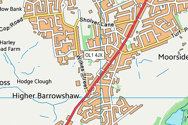 Hodge Clough Primary School map (OL1 4JX) - OS VectorMap District (Ordnance Survey)