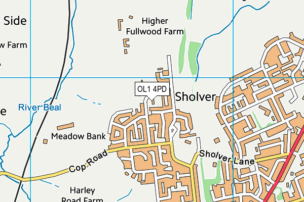 OL1 4PD map - OS VectorMap District (Ordnance Survey)