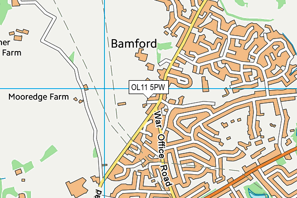 Top Of The Lane Playing Fields (Bridge Jfc) map (OL11 5PW) - OS VectorMap District (Ordnance Survey)