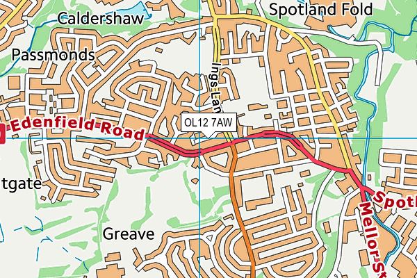 OL12 7AW map - OS VectorMap District (Ordnance Survey)