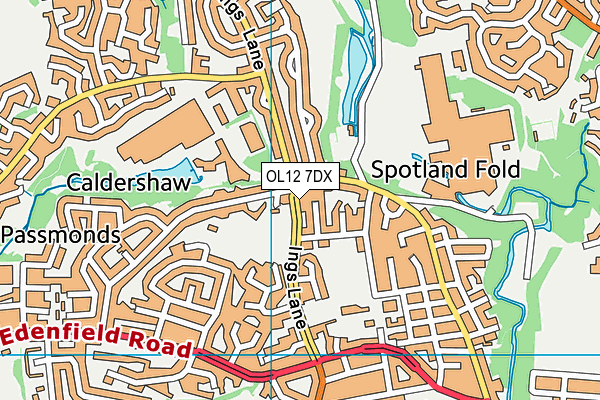 OL12 7DX map - OS VectorMap District (Ordnance Survey)