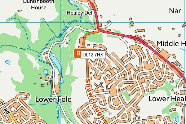 OL12 7HX map - OS VectorMap District (Ordnance Survey)