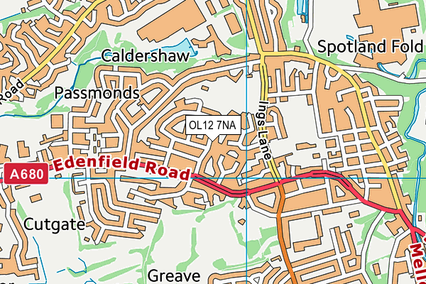 OL12 7NA map - OS VectorMap District (Ordnance Survey)