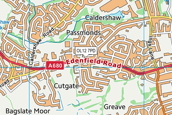 OL12 7PD map - OS VectorMap District (Ordnance Survey)