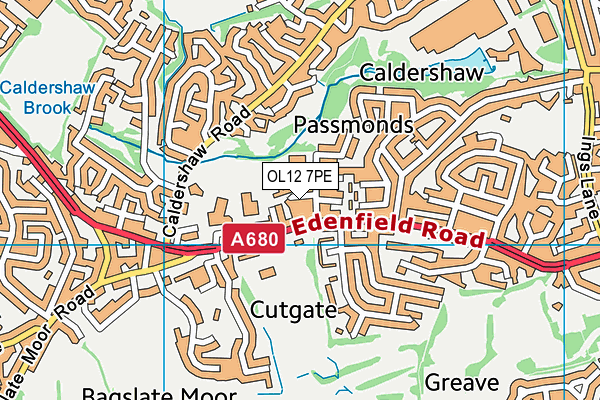 OL12 7PE map - OS VectorMap District (Ordnance Survey)