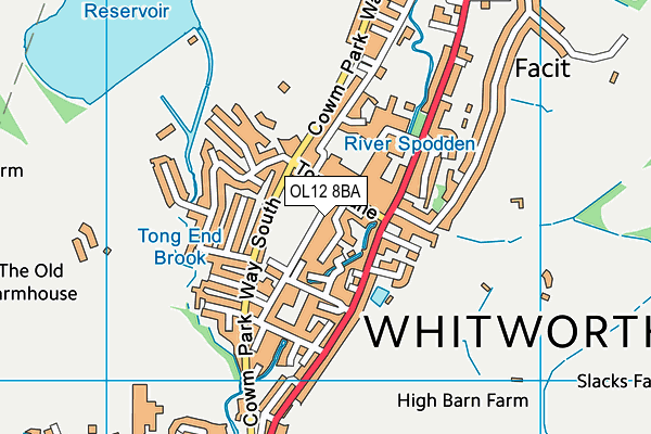 Whitworth Valley Football Club map (OL12 8BA) - OS VectorMap District (Ordnance Survey)
