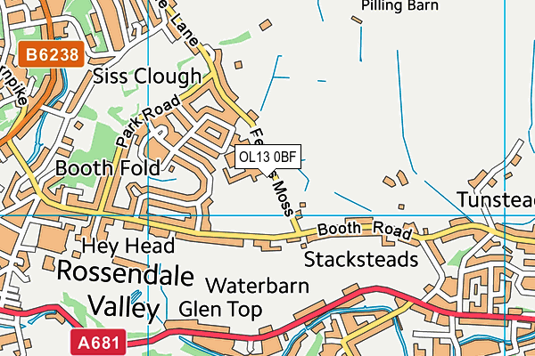 OL13 0BF map - OS VectorMap District (Ordnance Survey)