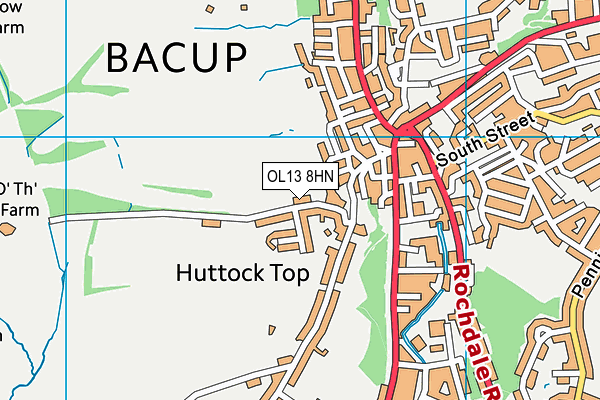 Bacup Golf Club Ltd map (OL13 8HN) - OS VectorMap District (Ordnance Survey)