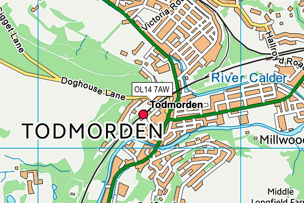 OL14 7AW map - OS VectorMap District (Ordnance Survey)